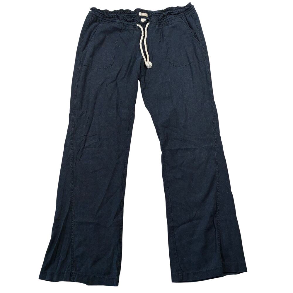 Roxy Flax Linen Pants Womens Large Black Wide Leg Beach Summer Coastal Oceanside